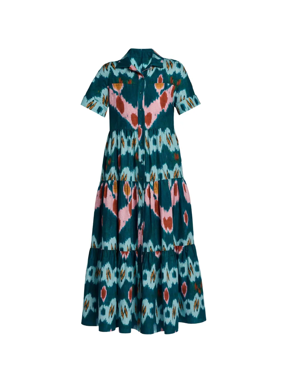 ERDEM ikat-print tiered shirt dress - Verde