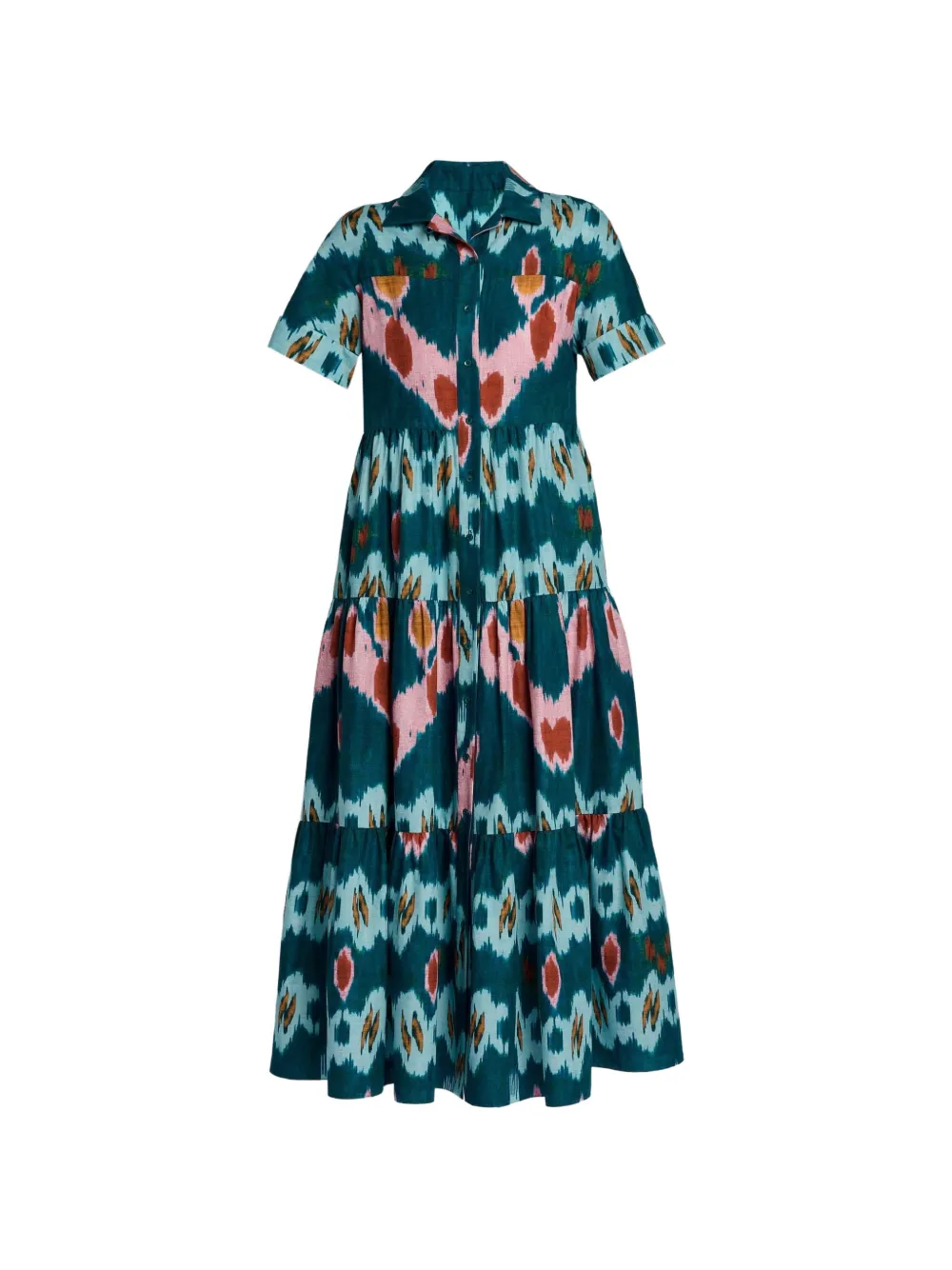 ERDEM ikat-print tiered shirt dress - Verde