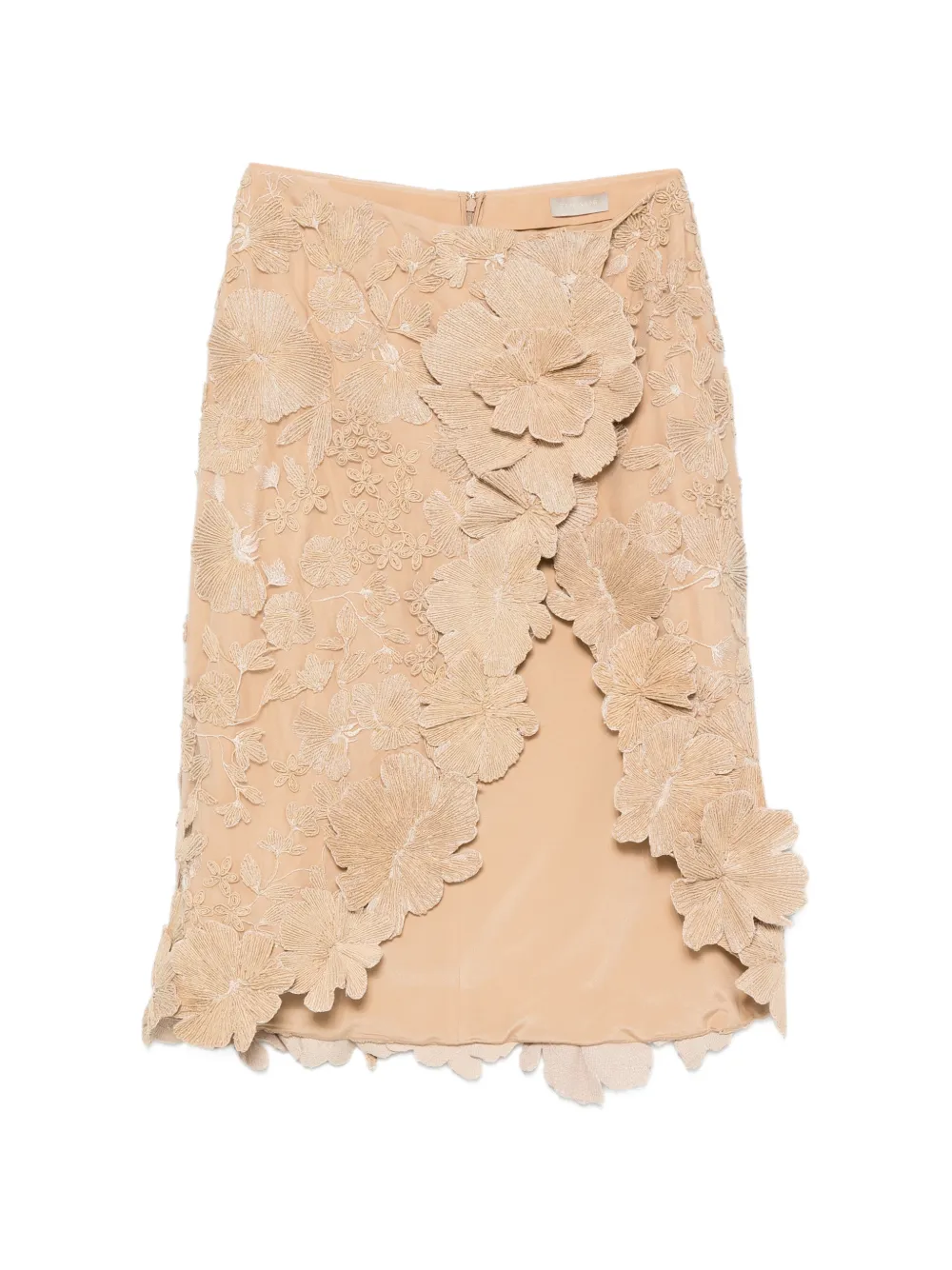 Elie Saab floral-appliqué midi skirt - Braun
