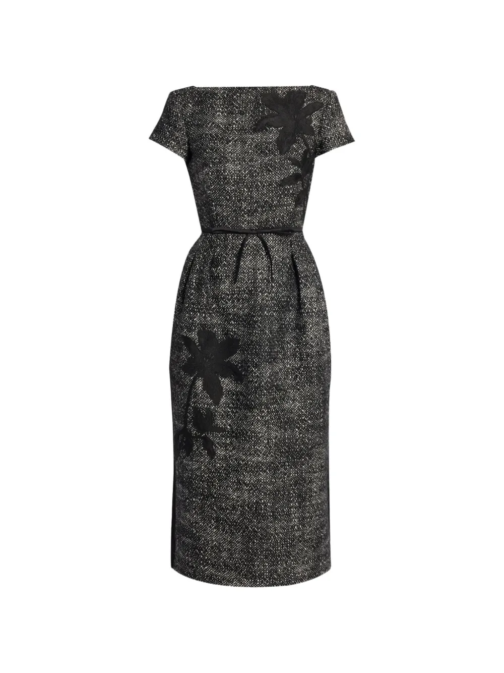 ERDEM floral-embroidered bouclé midi dress - Grey