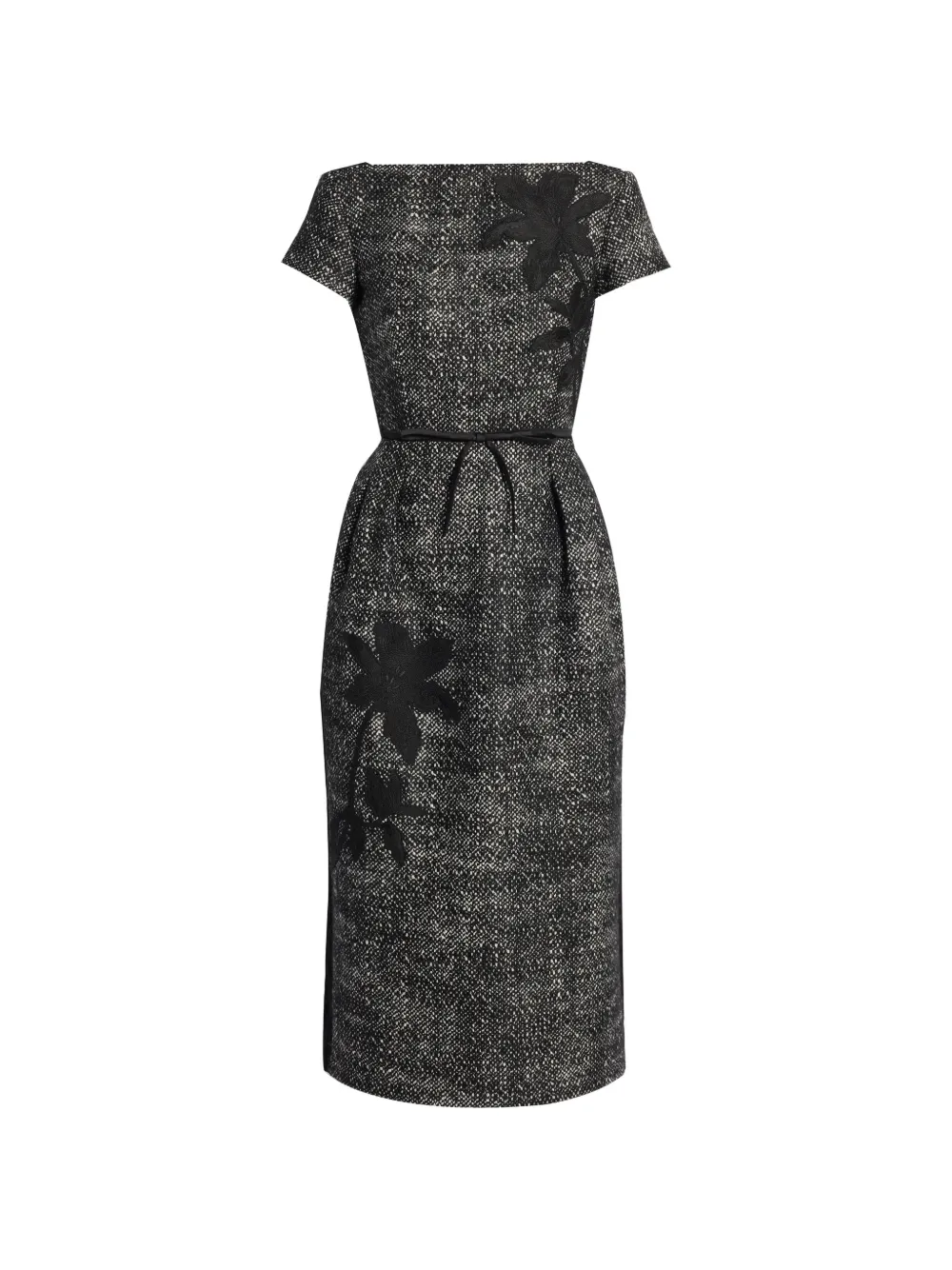 ERDEM Bouclé midi-jurk met geborduurde bloemen Zwart