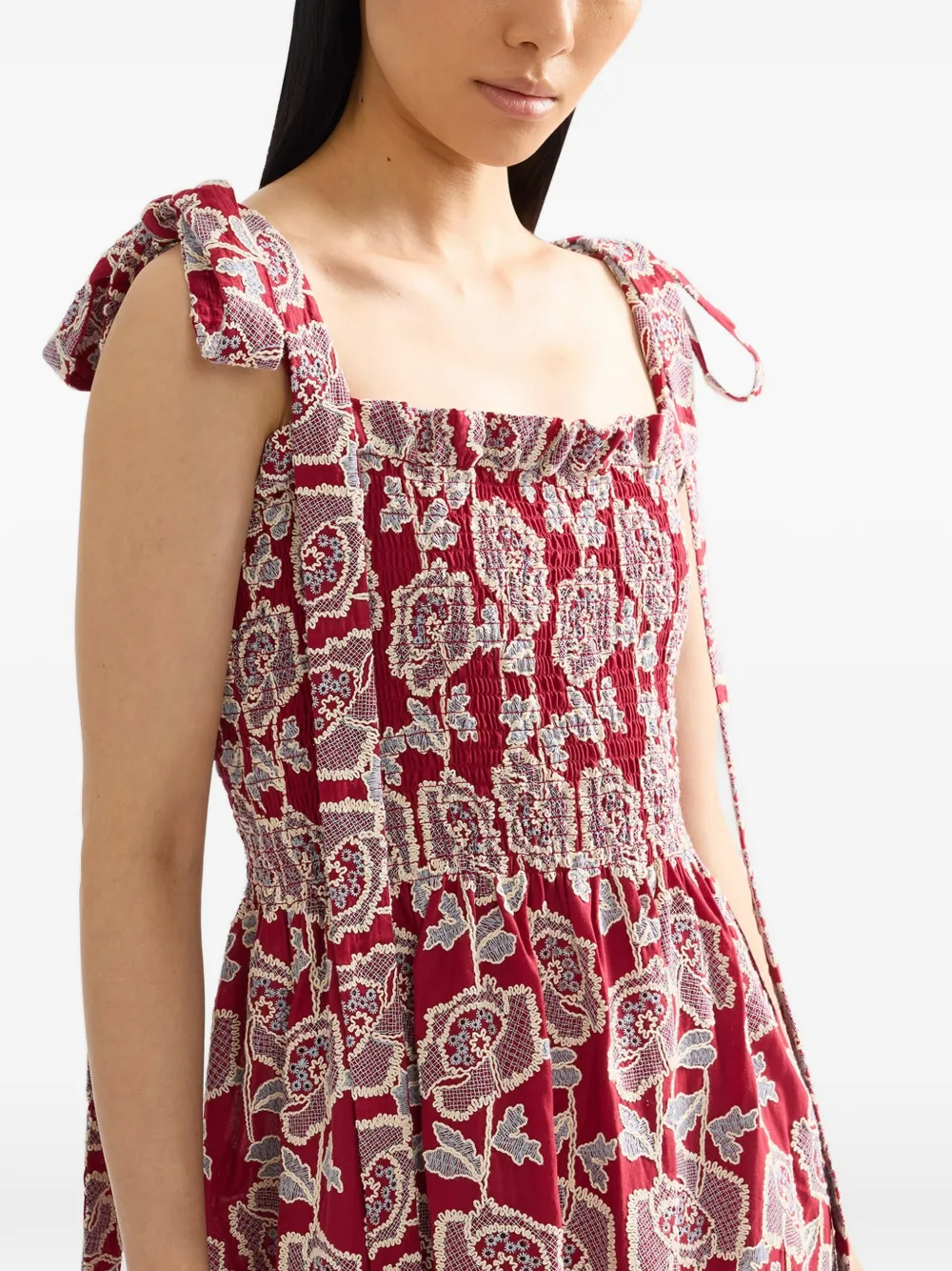 ERDEM Midi-jurk met geborduurde bloemen Rood