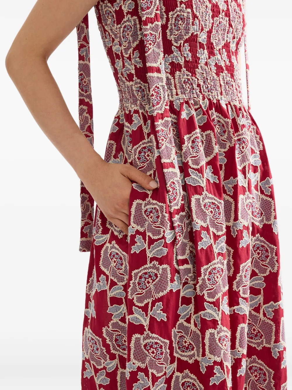 ERDEM Midi-jurk met geborduurde bloemen Rood