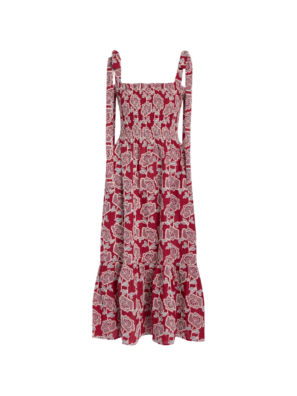 ERDEM floral-embroidered tiered midi dress - Rosso