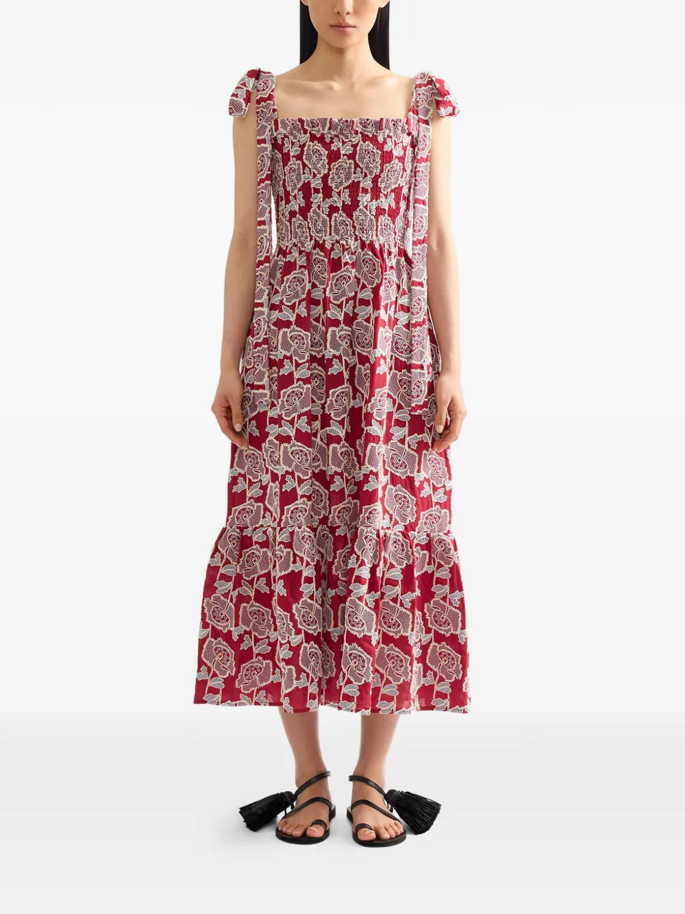 ERDEM Midi-jurk met geborduurde bloemen Rood