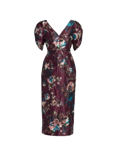 ERDEM midi floral textured satin dress