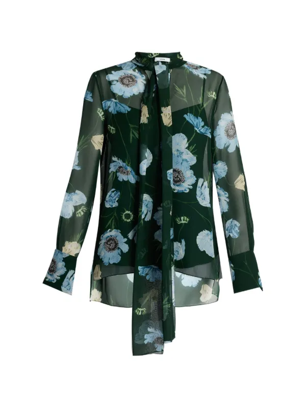 Erdem Floral Long-sleeve Blouse in Green