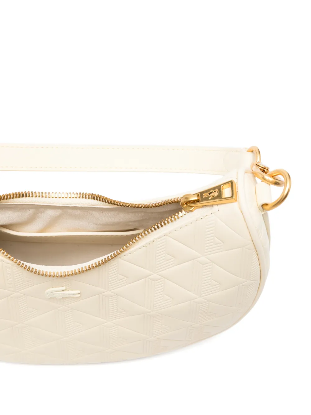 Lacoste Kleine Moon halvemaanvormige schoudertas met monogram-reliëf Beige