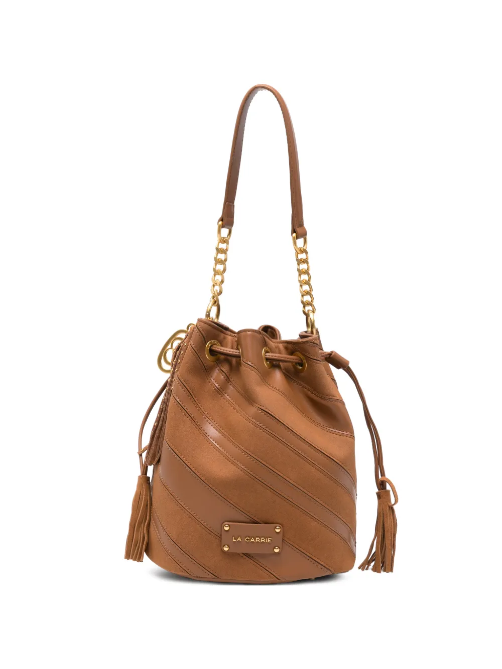 La Carrie diagonal-stripe bucket bag - Marrone