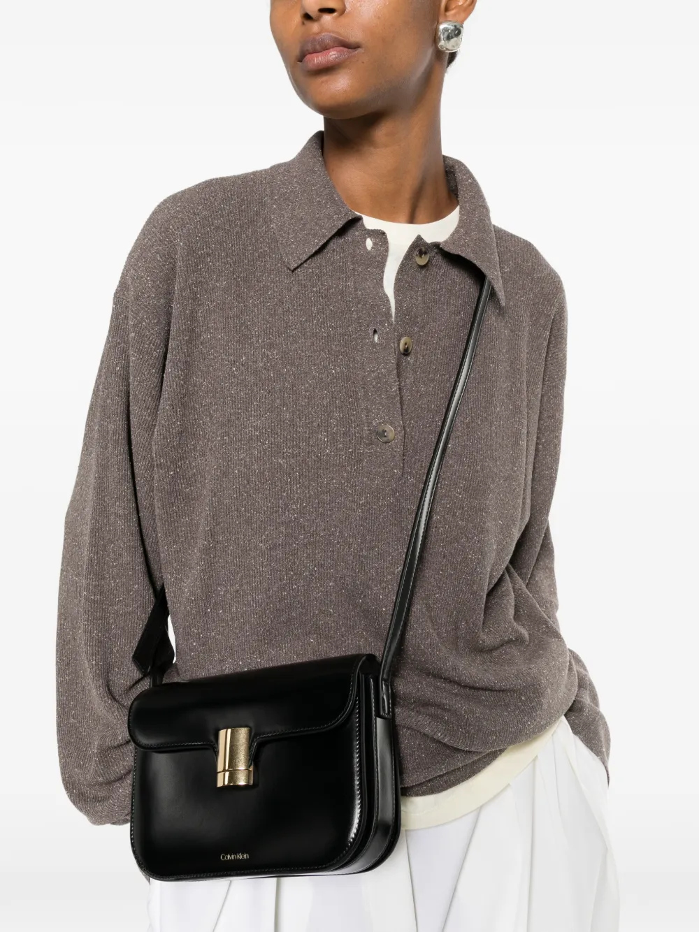 Calvin Klein Tilla leren schoudertas Zwart
