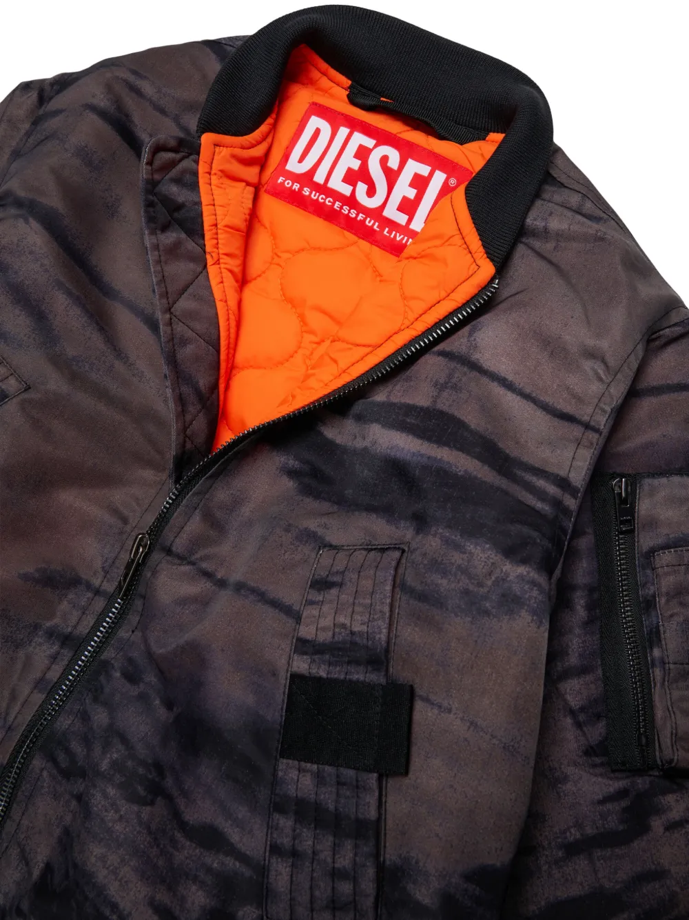 Diesel Kids Bomberjack met geborduurd logo en camouflageprint Bruin