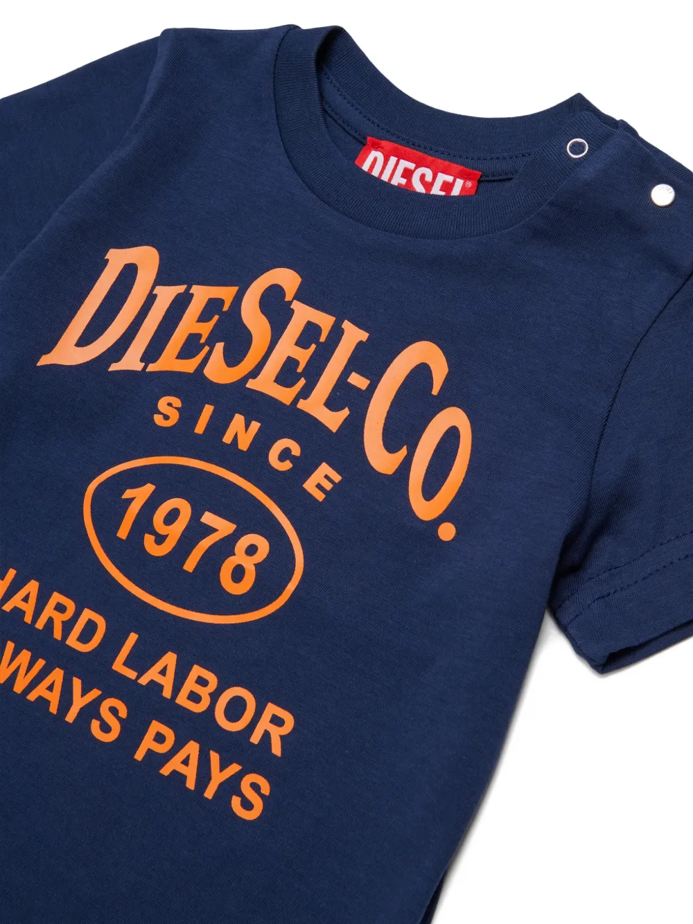 Diesel Kids T-shirt met drukknopen en logoprint Blauw