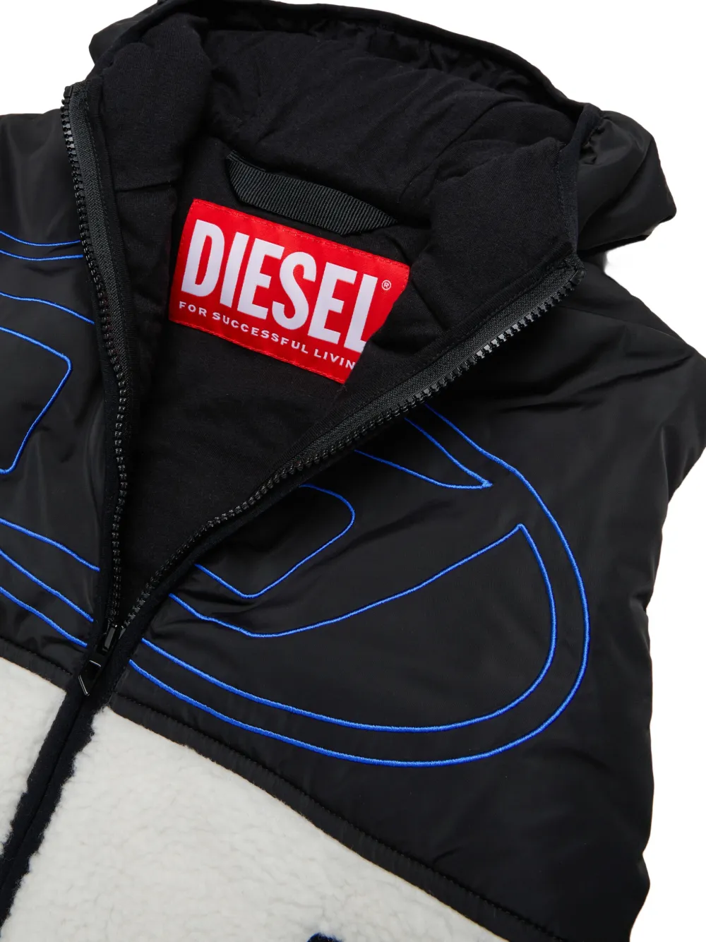 Diesel Kids Jack van nylon en teddy fleece met capuchon Wit
