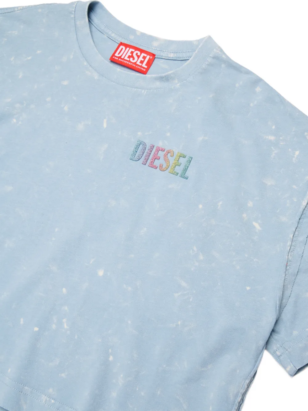 Diesel Kids Cropped T-shirt met tie-dye-effect Blauw