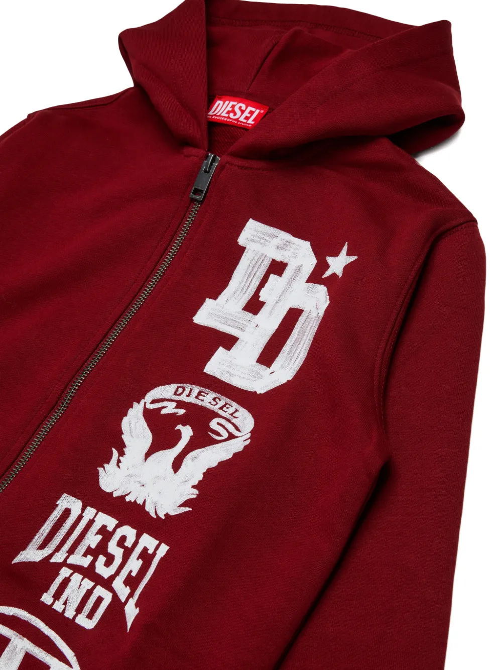 Diesel Kids Hoodie met logoprint en rits Rood