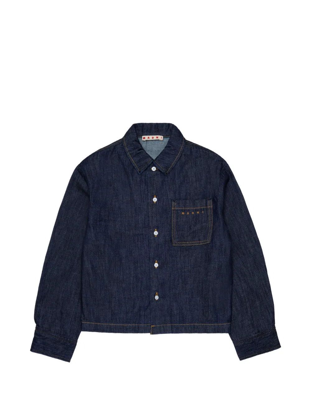 Marni Kids logo-embroidered contrast-stitch shirt - Blue