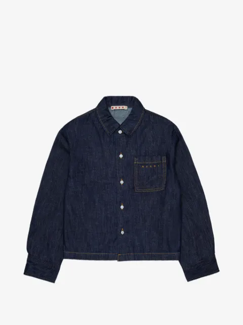 Marni Kids 로고 자수 콘트라스트 스티치 셔츠