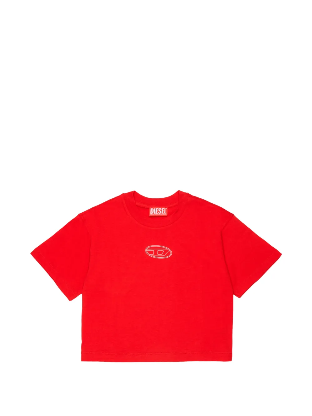 Diesel Kids Oval D logo-embroidered cropped T-shirt - Rosso