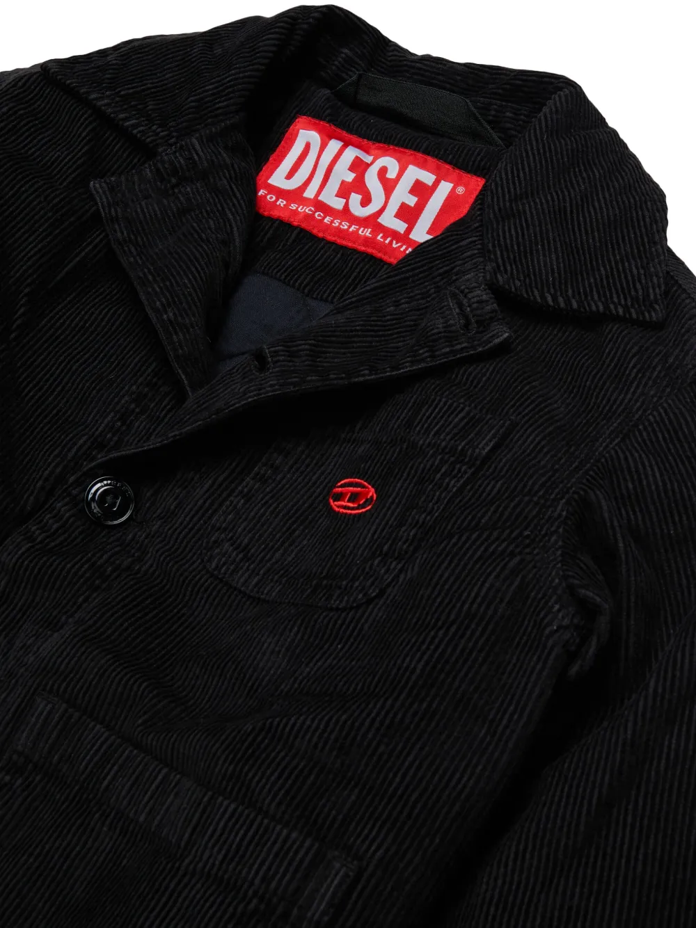 Diesel Kids Ribfluwelen jack met geborduurd logo Zwart