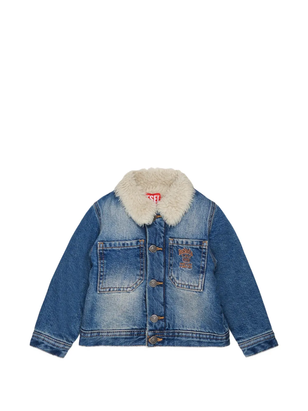 Diesel Kids Jeansjacke mit Kragen aus Faux Fur - Blau