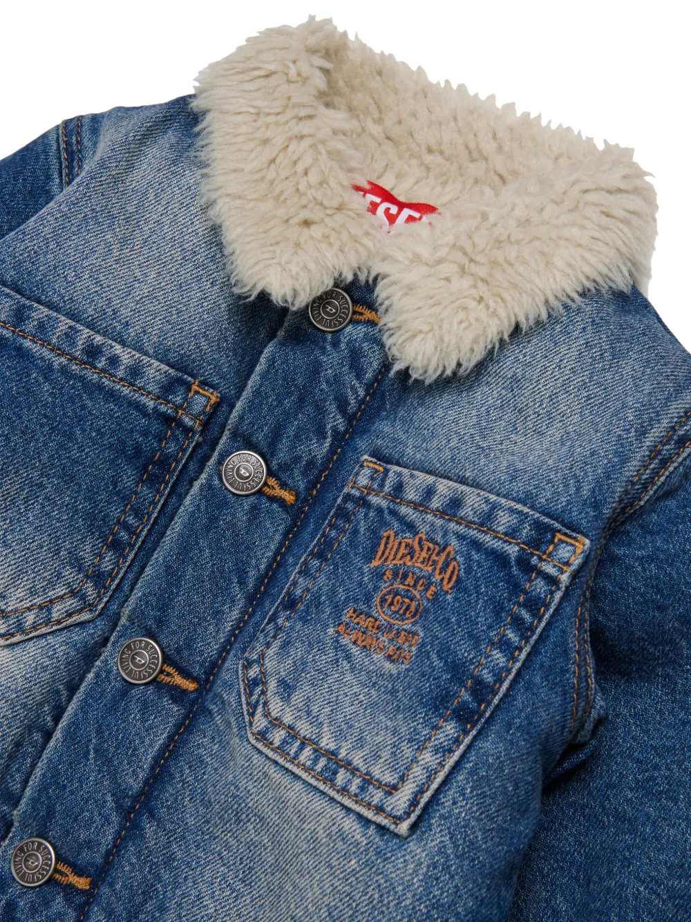 Diesel Kids Spijkerjack met kraag van imitatiebont Blauw