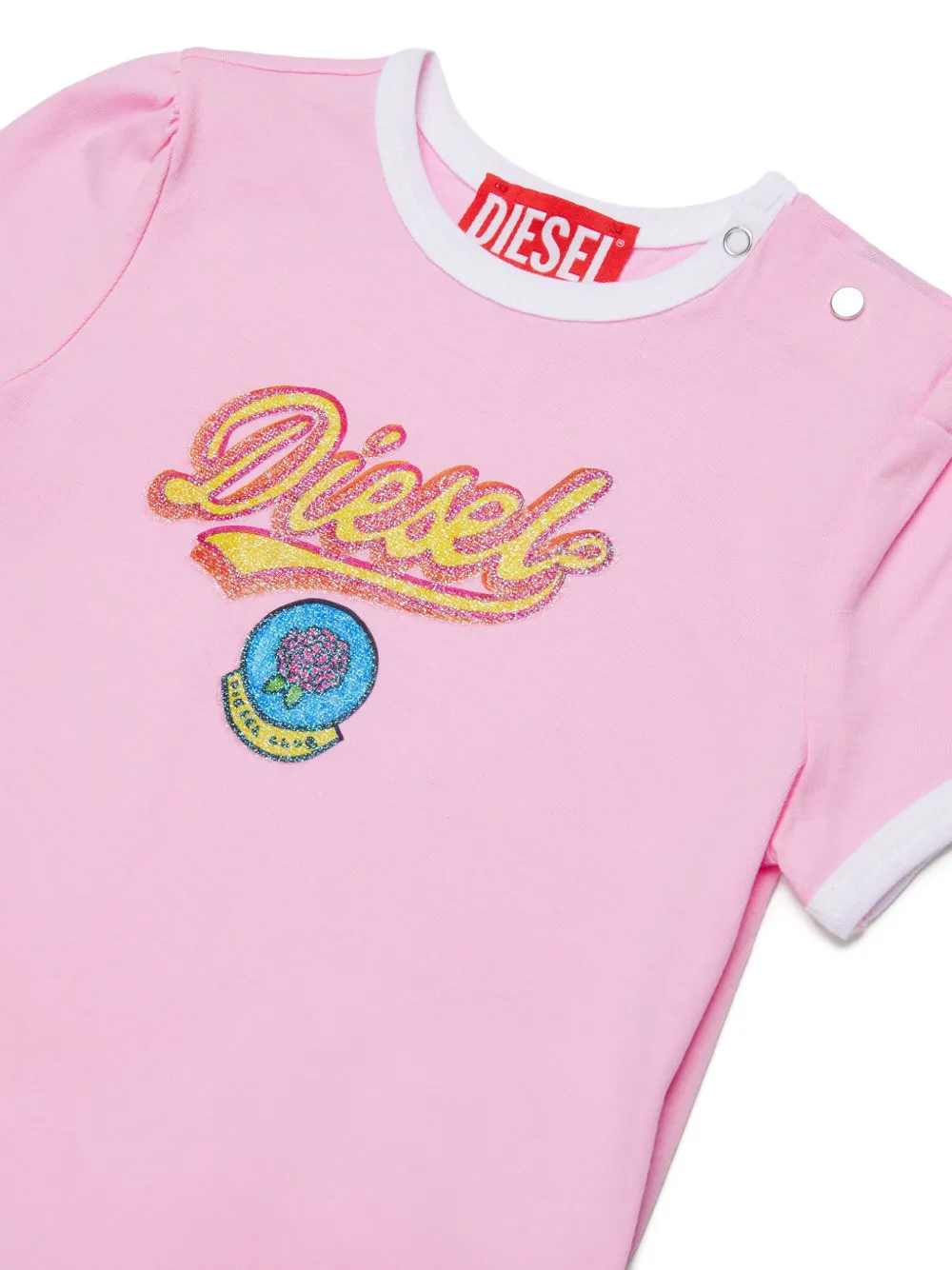 Diesel Kids T-shirt met glitterlogo Roze