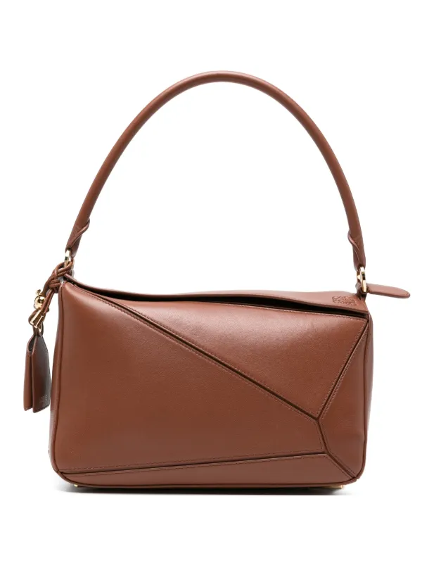 Loewe Medium Featherlight Puzzle Bag in Nappa Lambskin in Brown