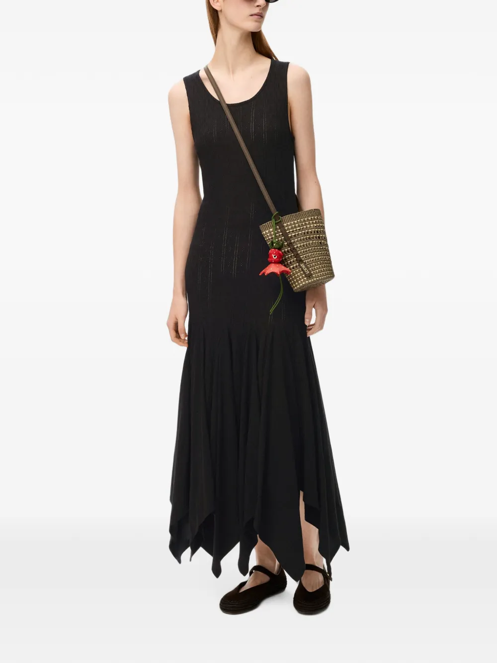 LOEWE X Paula's Ibiza Handkerchief-hem Midi Dress in Black, view 2
