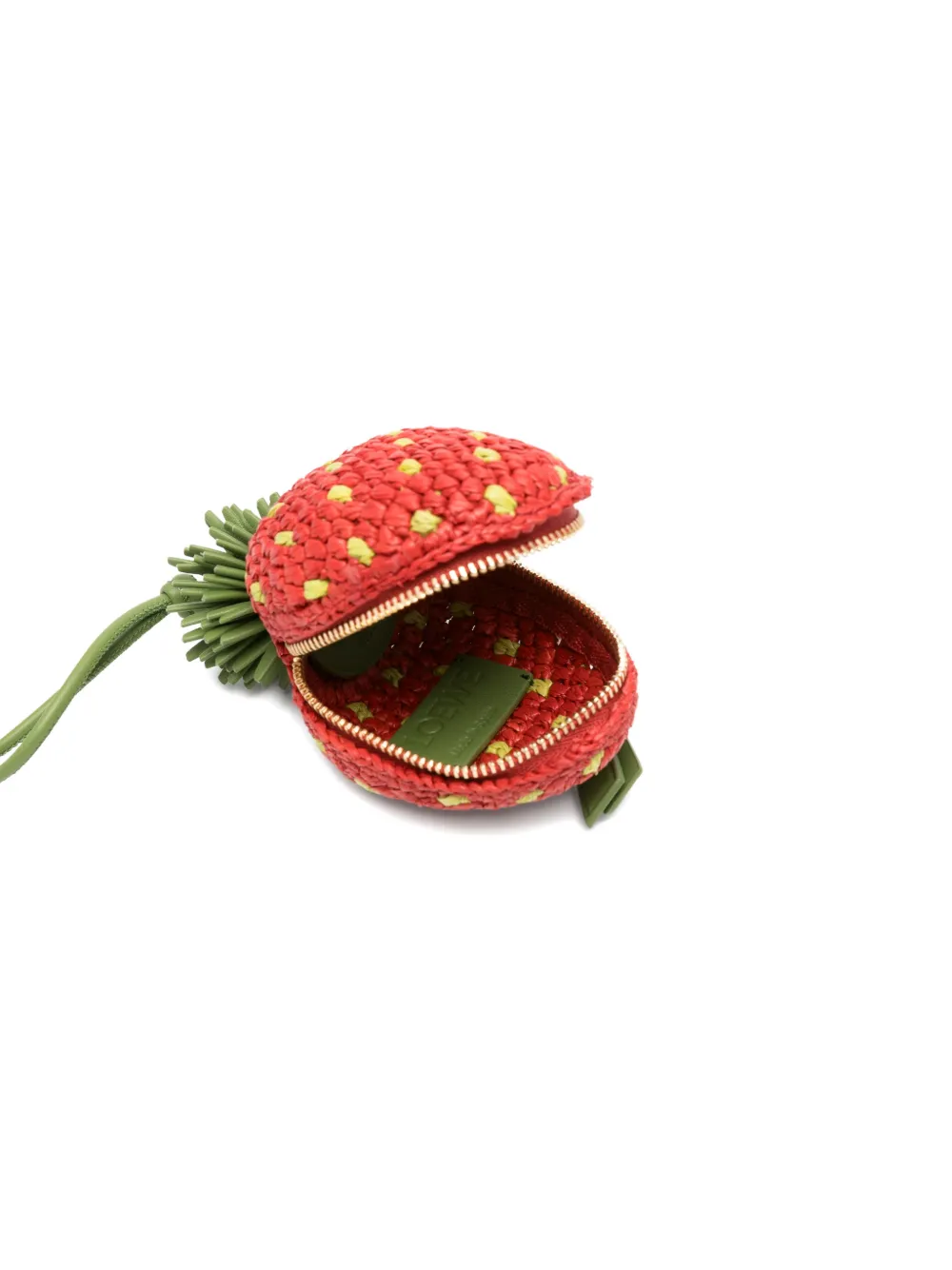 Loewe Strawberry Coin Purse in Raffia and Classic Calfskin in Red, view 3