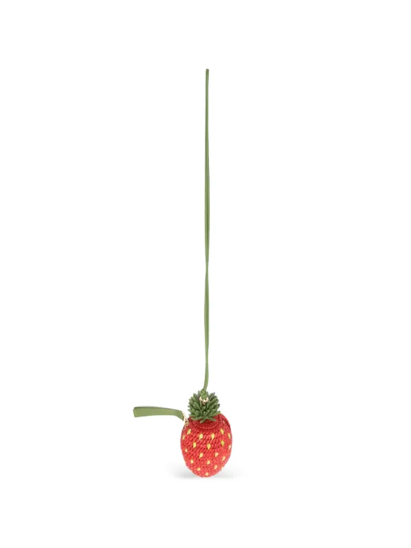 Loewe Strawberry Coin Purse in Raffia and Classic Calfskin in Red