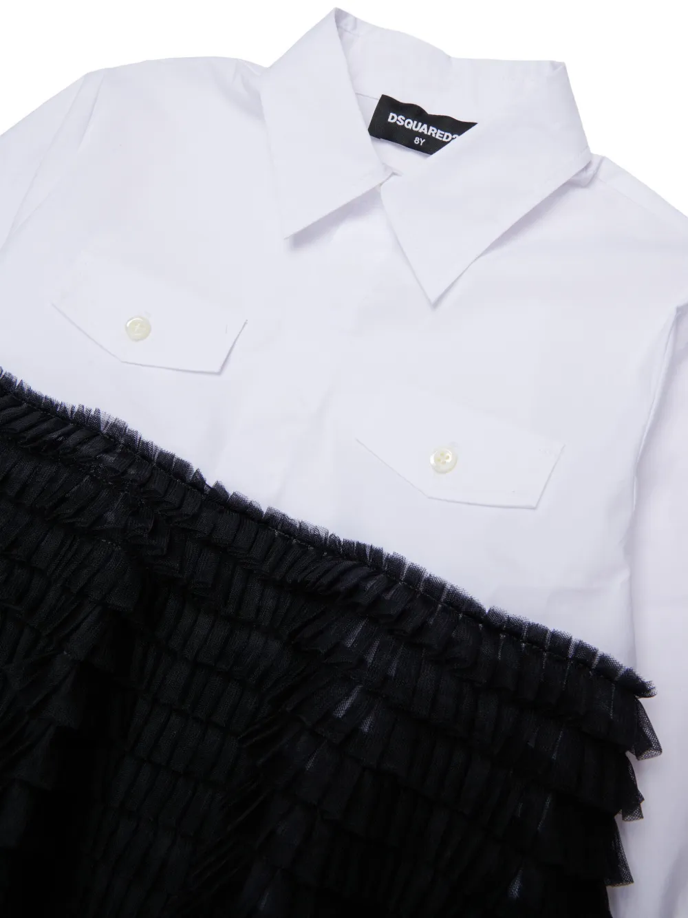 DSQUARED2 KIDS shirt met ruches en tulen vlak Wit