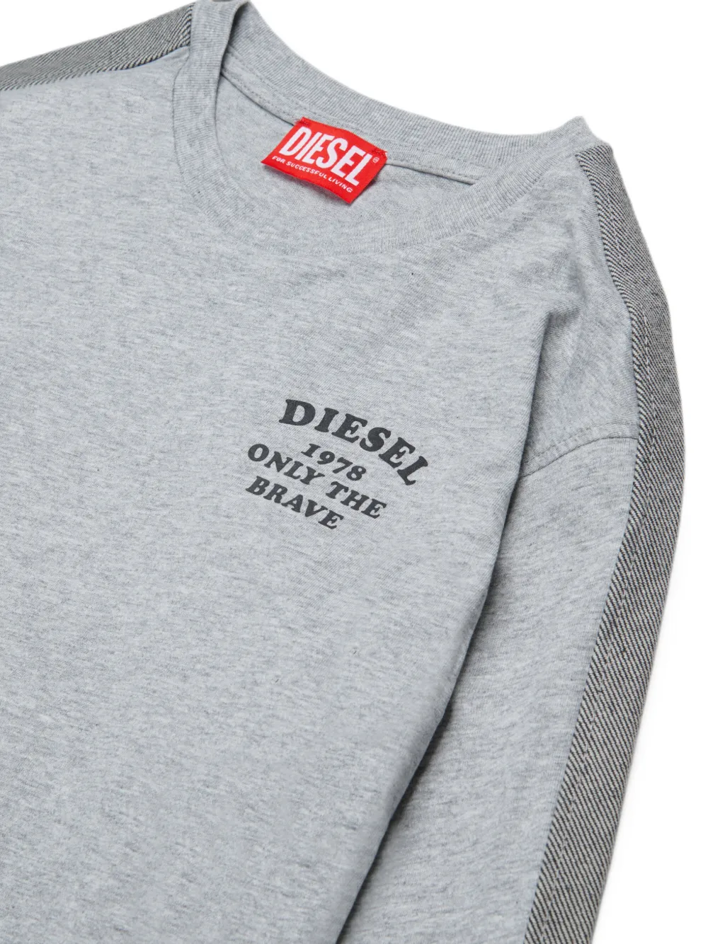 Diesel Kids T-shirt met lange mouwen logo en contrasterende banden Grijs