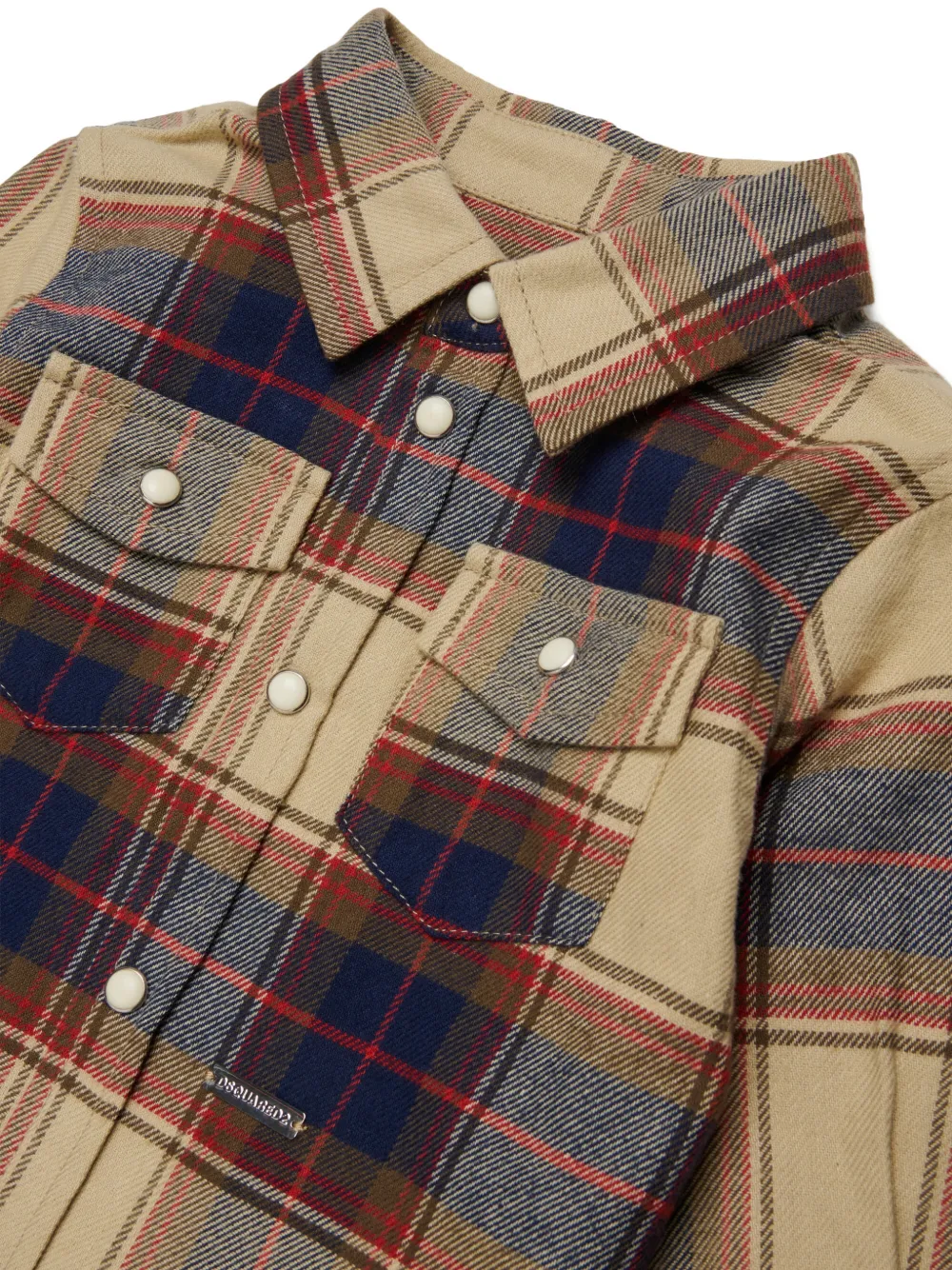 DSQUARED2 KIDS Geruit shirt met logoplakkaat Beige