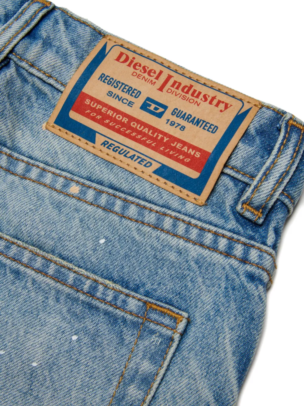 Diesel Kids D-Lucas gerafelde jeans met verfspatten Blauw