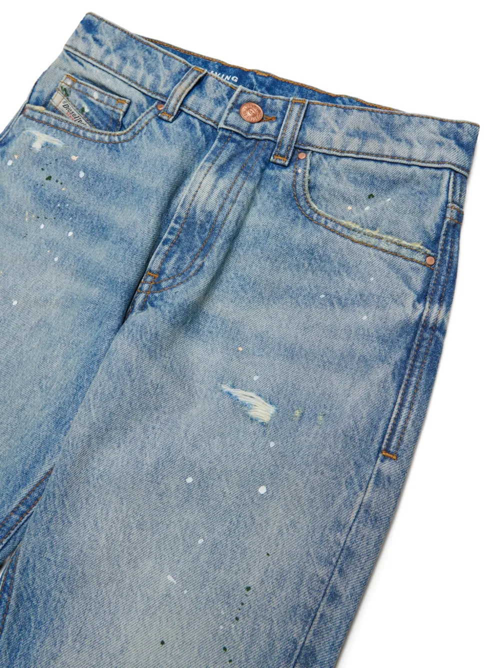 Diesel Kids D-Lucas gerafelde jeans met verfspatten Blauw