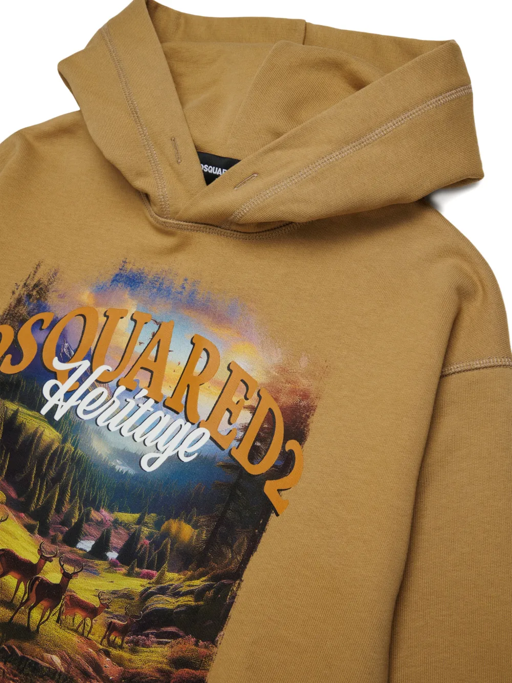 DSQUARED2 KIDS logoprint hoodie met landschapsprint Beige