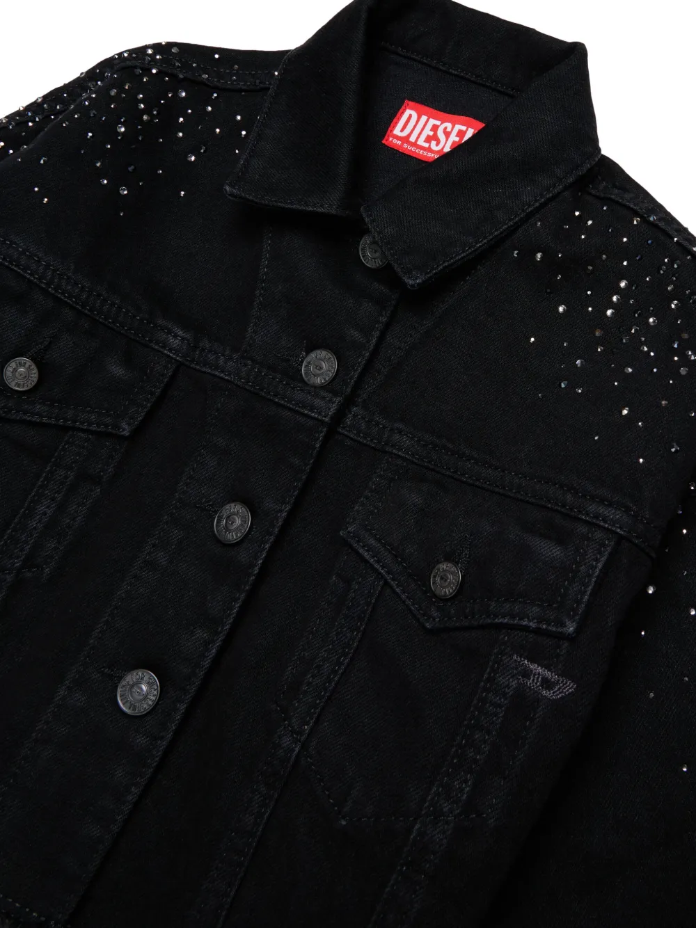 Diesel Kids Gerafeld spijkerjack verfraaid met stras Zwart