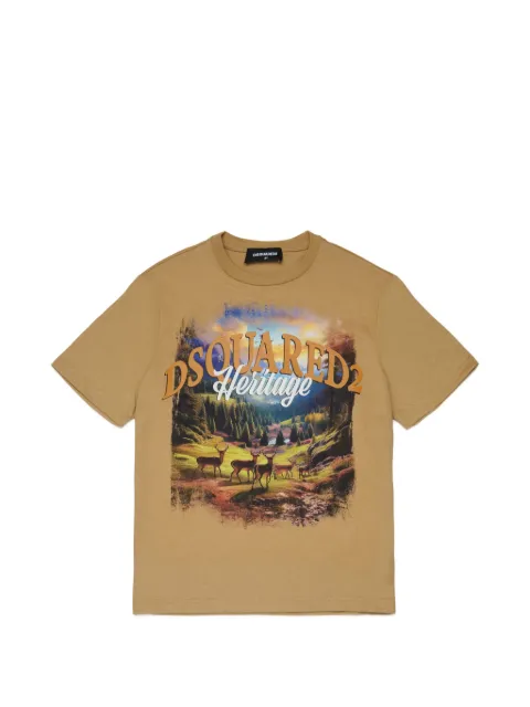 DSQUARED2 KIDS landscape-print logo-detail T-shirt