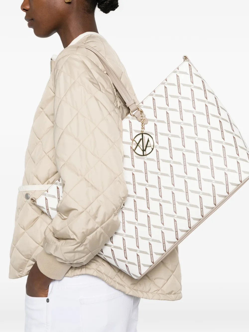 Armani Exchange Shopper met logoprint Beige