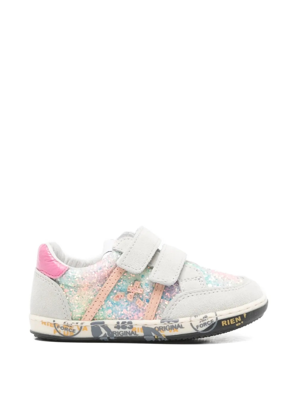 Premiata Kids Baby Wally glitter-embellished touch-strap sneakers - Grigio