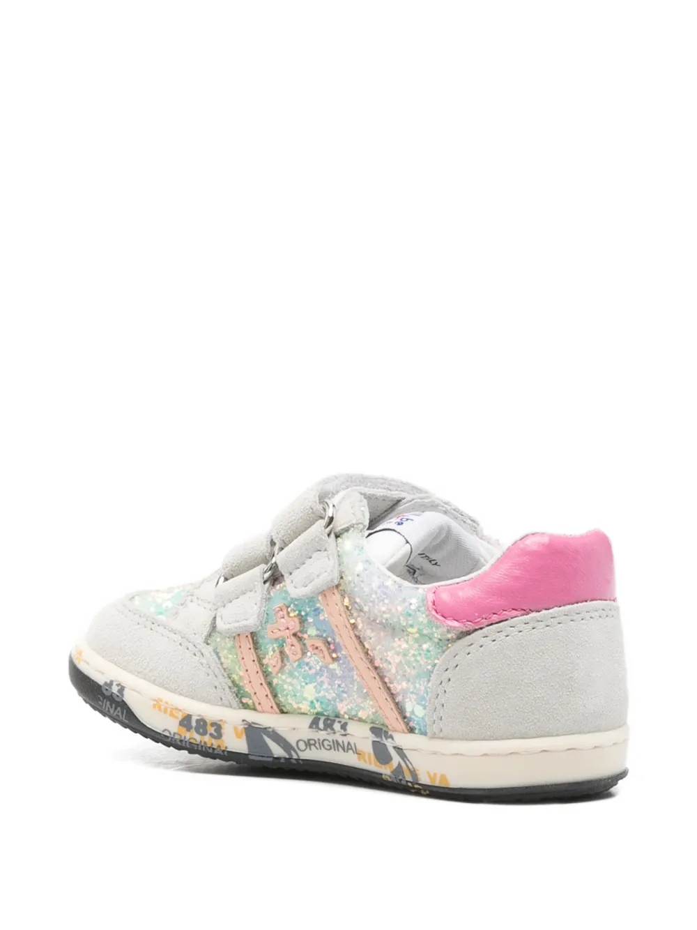 Premiata Kids Baby Wally glitter-embellished touch-strap sneakers Grijs