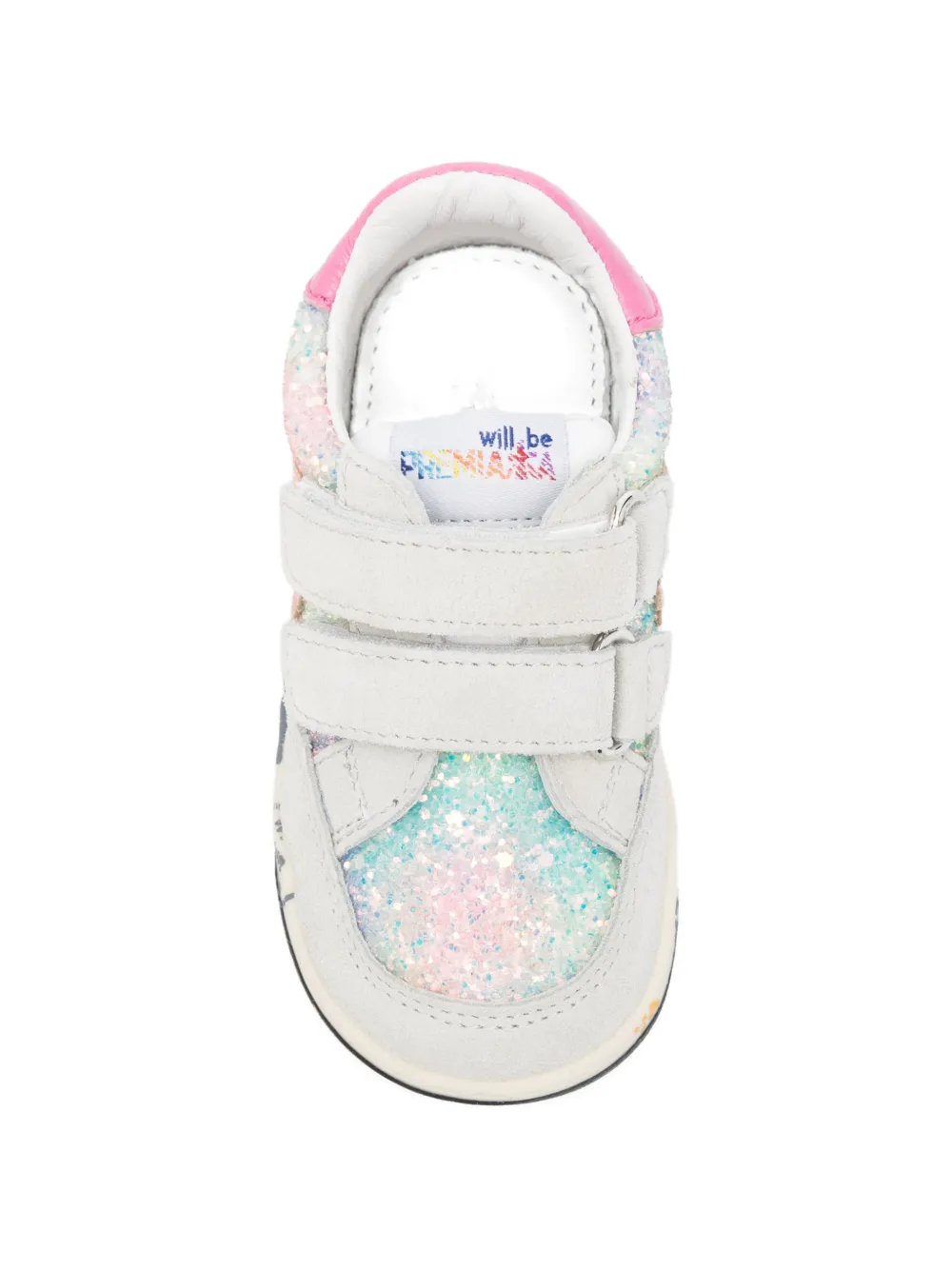 Premiata Kids Baby Wally glitter-embellished touch-strap sneakers Grijs