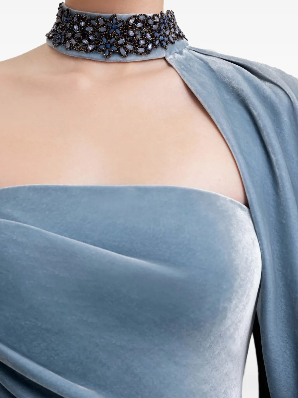 Gemy Maalouf Gedrapeerde jurk met kralenkraag Blauw