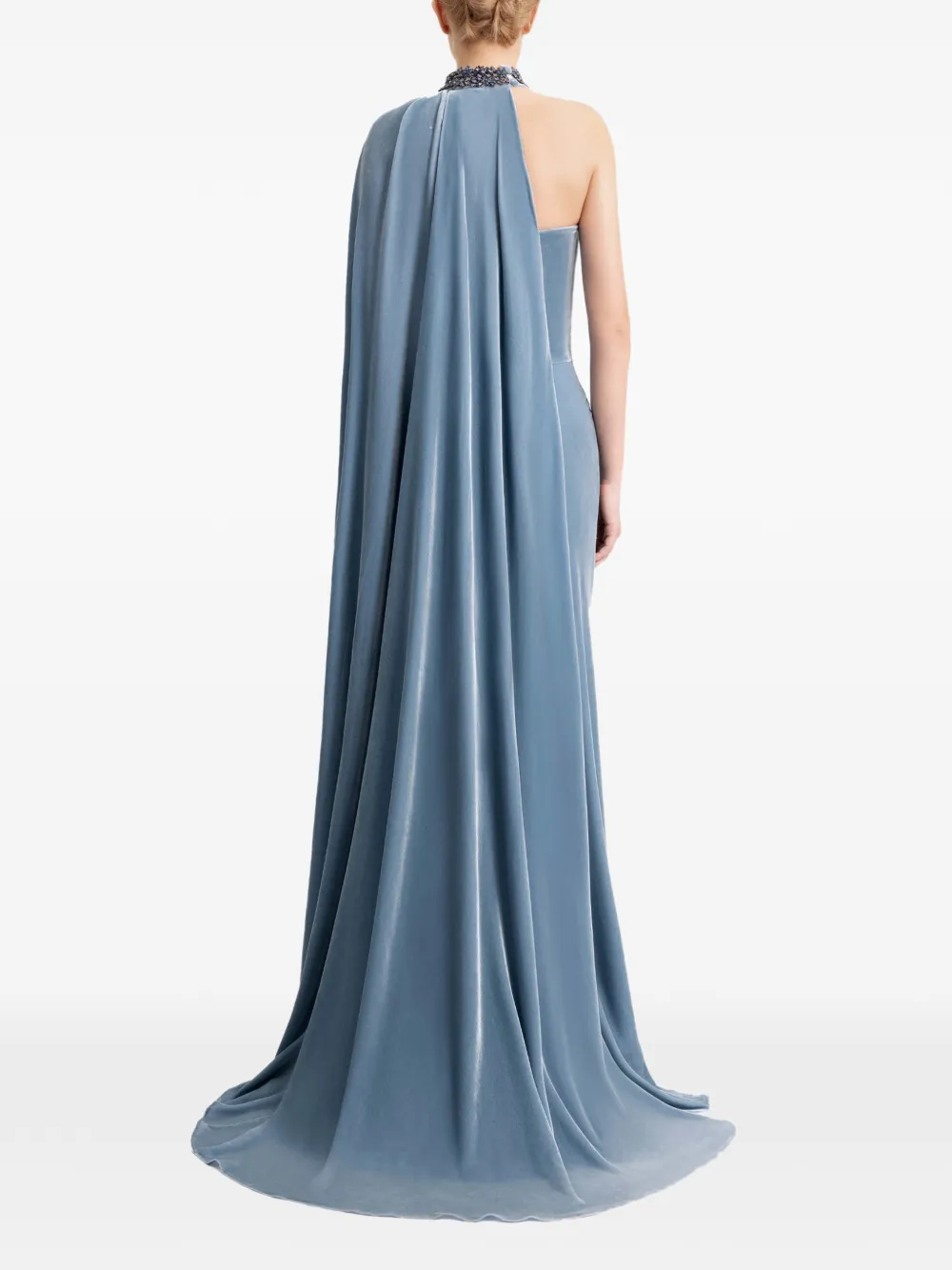 Gemy Maalouf Gedrapeerde jurk met kralenkraag Blauw