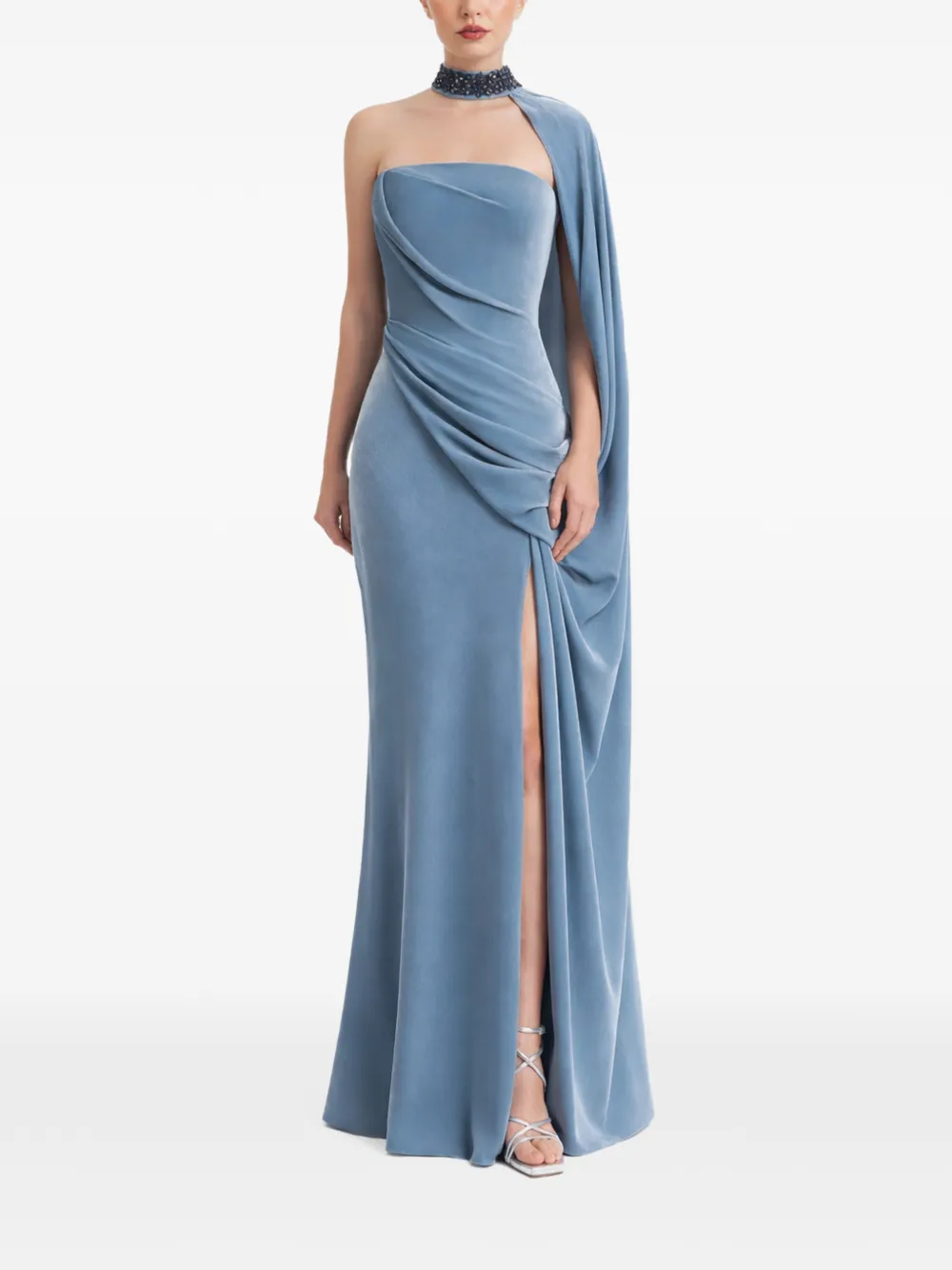 Gemy Maalouf Gedrapeerde jurk met kralenkraag Blauw