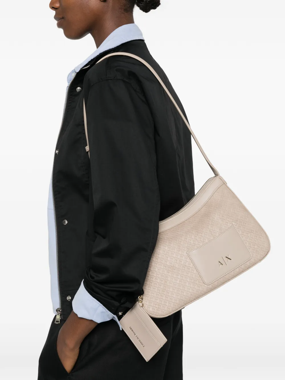Armani Exchange Schoudertas met logo-reliëf Beige