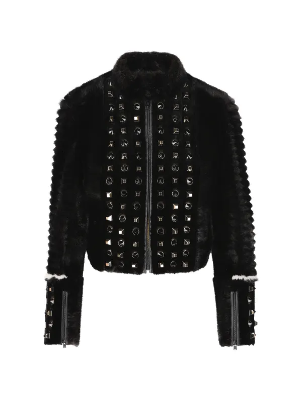 Fendi Stud-embellished Faux-fur Coat in Black