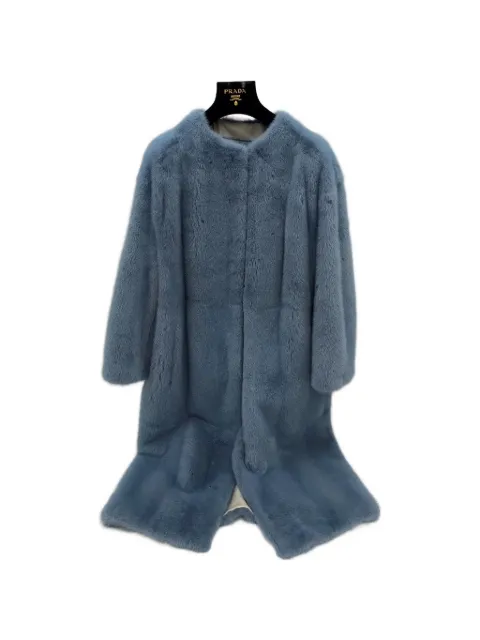 Prada faux-fur collarless coat