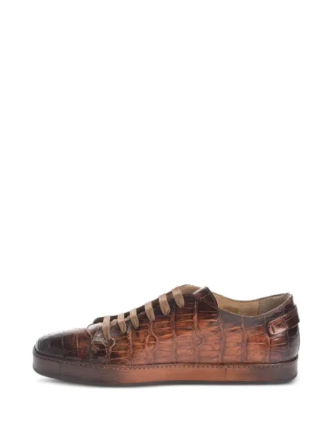 Santoni crocodile-effect lace-up sneakers
