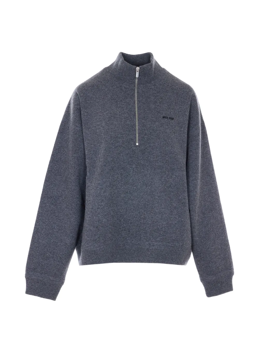 Miu Miu half-zip embroidered-logo sweater - Grigio